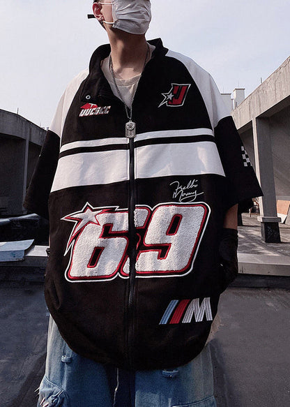 Print White Mens Zip Shirts Half Plus Cotton Up Sleeve Size T