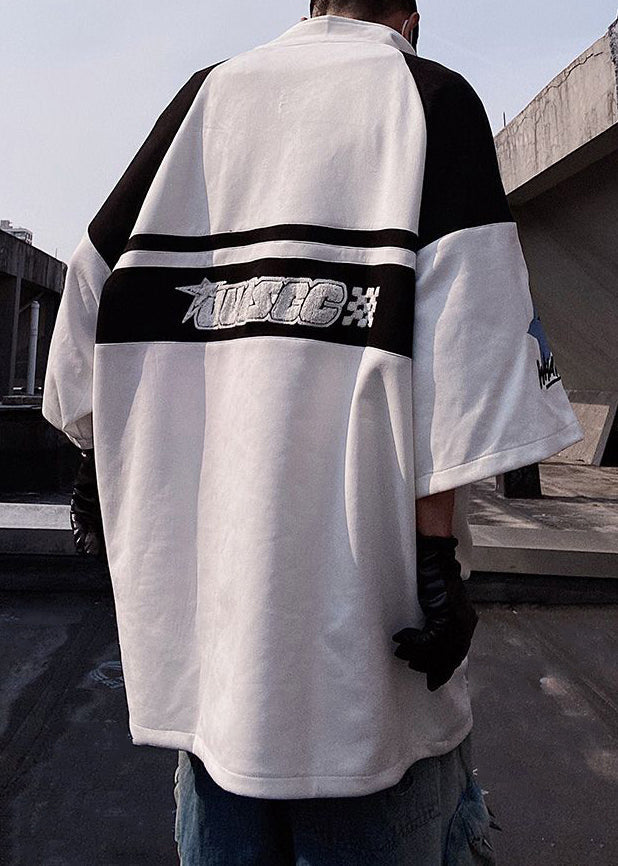 Print White Mens Zip Shirts Half Plus Cotton Up Sleeve Size T