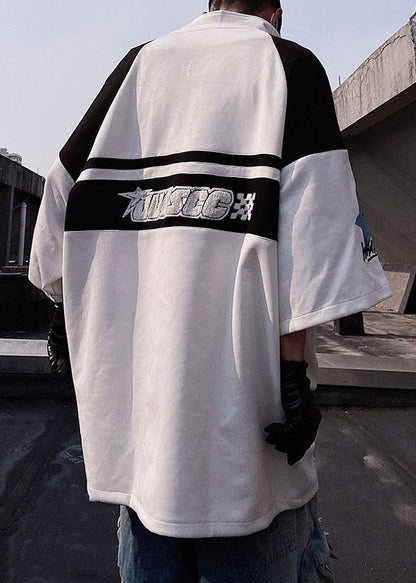 Print White Mens Zip Shirts Half Plus Cotton Up Sleeve Size T