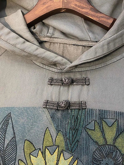 Plus Size Women Vintage Flower Hooded Long Sweatshirt Ada Fashion