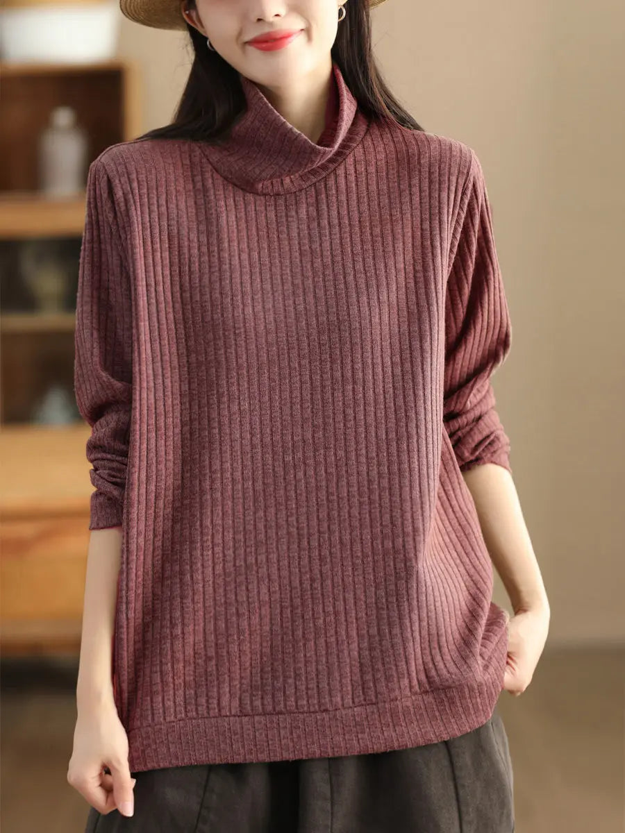 Plus Size Women Vintage Wool Solid Knitted Sweatshirt Ada Fashion