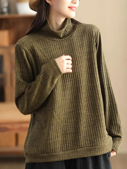 Plus Size Women Vintage Wool Solid Knitted Sweatshirt Ada Fashion