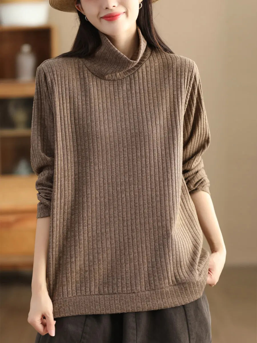 Plus Size Women Vintage Wool Solid Knitted Sweatshirt Ada Fashion