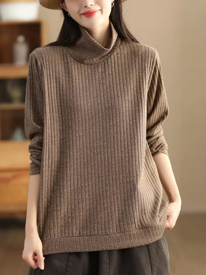 Plus Size Women Vintage Wool Solid Knitted Sweatshirt Ada Fashion