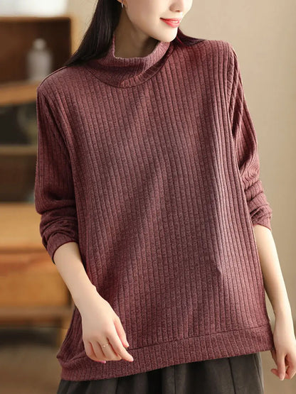 Plus Size Women Vintage Wool Solid Knitted Sweatshirt Ada Fashion