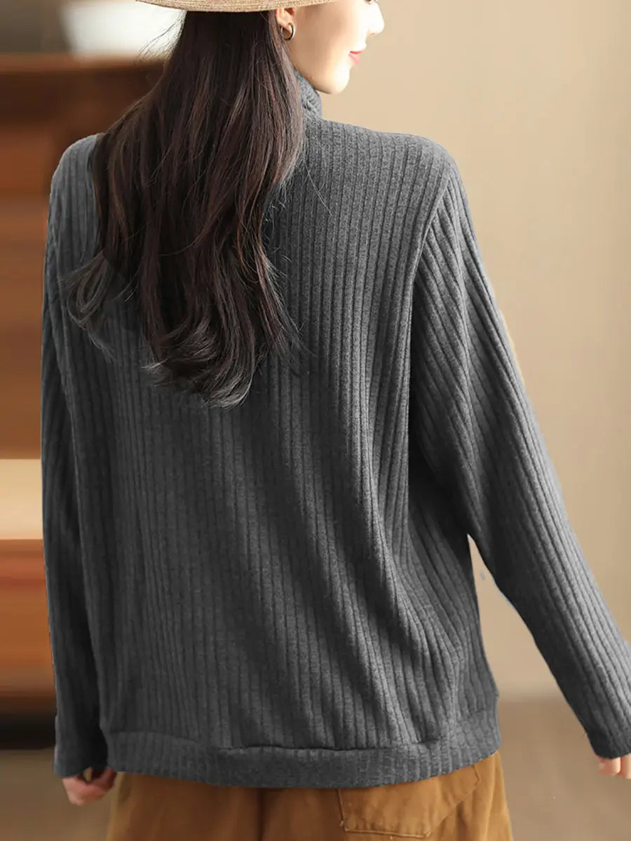 Plus Size Women Vintage Wool Solid Knitted Sweatshirt Ada Fashion