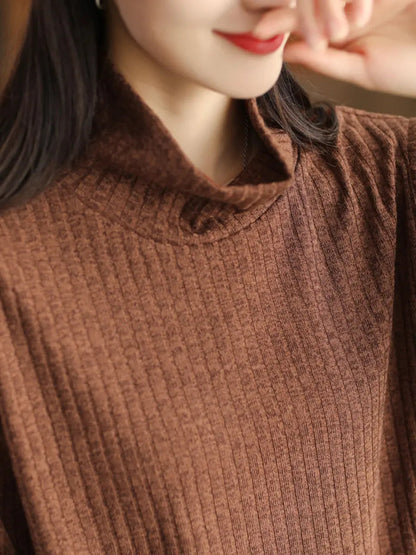 Plus Size Women Vintage Wool Solid Knitted Sweatshirt Ada Fashion