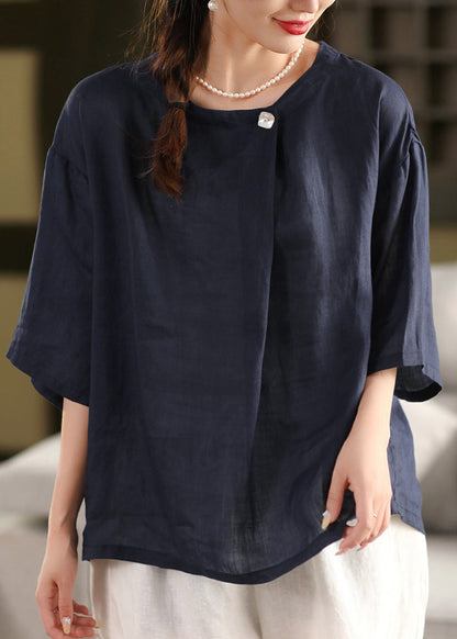 Size Summer Blouse Yellow Linen Neck O Top Plus