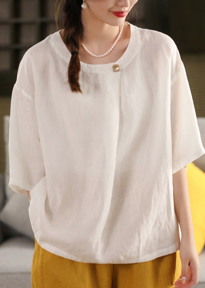 Size Summer Blouse Yellow Linen Neck O Top Plus