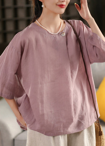 Size Summer Blouse Yellow Linen Neck O Top Plus