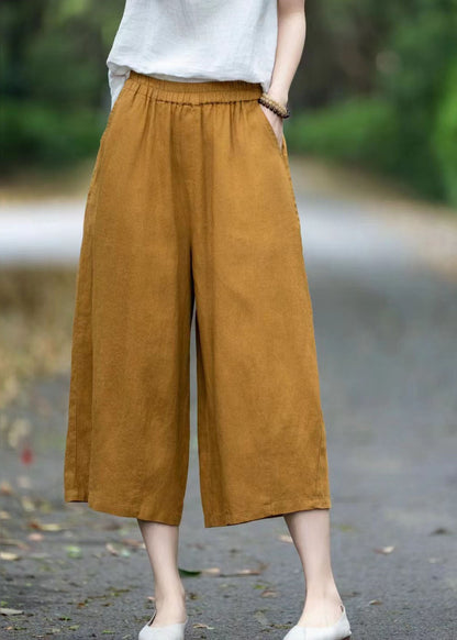 Linen Size Pants Summer Pockets Yellow Plus Oversized