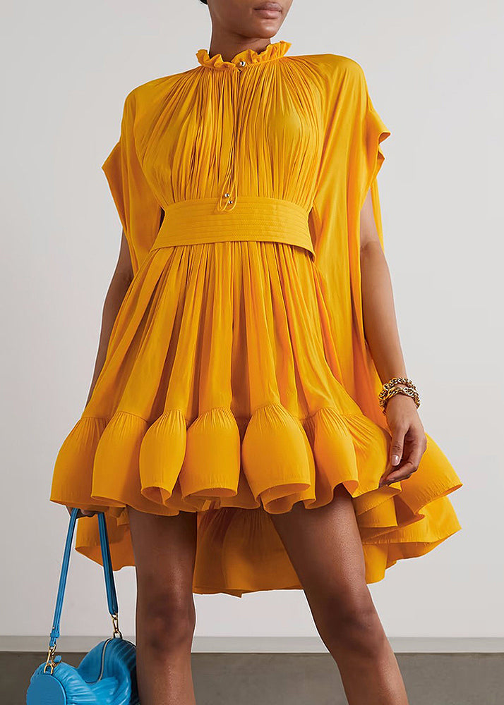 Lace Size Mini Up Summer Ruffled Yellow Plus Dress