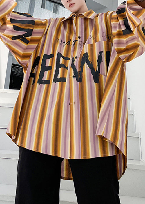 High Shirt Design Yellow Low Plus Letter Striped Men Cotton Size