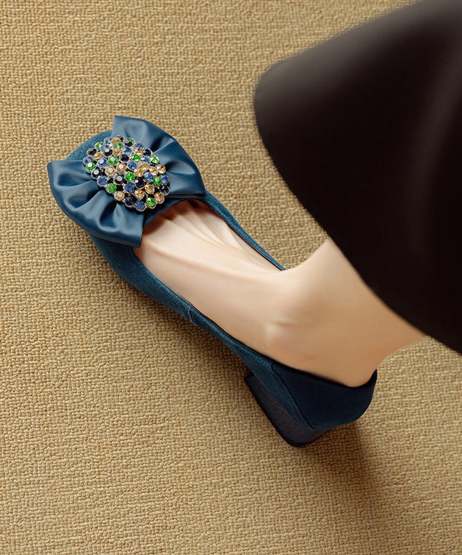 Splicing Loafers Zircon Penny Suede Elegant Chunky Bow Purple