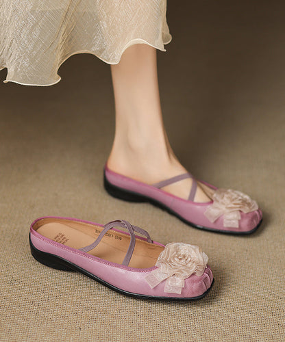 Purple Cowhide Leather Slide Floral Sandals Splicing