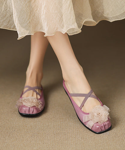 Purple Cowhide Leather Slide Floral Sandals Splicing