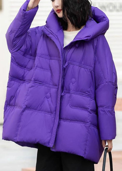 Purple Duck Down Puffers Jackets Oversized Hooded Winter