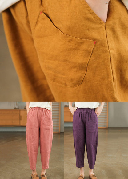 Harem Cotton Waist Purple Summer Pants Pockets Elastic