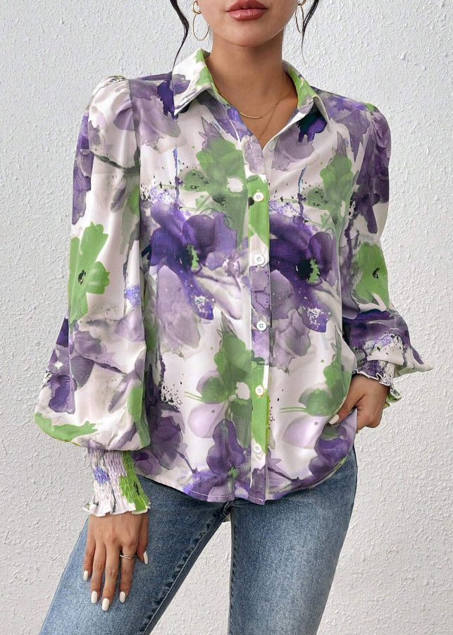 Purple Cotton Blouse Print Collar Pan Peter Spring
