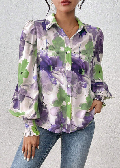 Purple Cotton Blouse Print Collar Pan Peter Spring