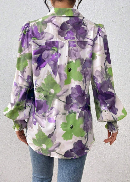Purple Cotton Blouse Print Collar Pan Peter Spring