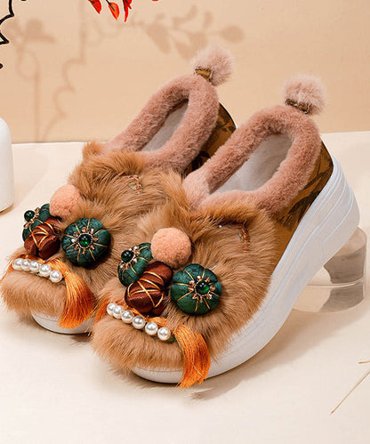 Purple Retro Handmade Fuzzy Wool Lined Splicing Platform Flats TQ055