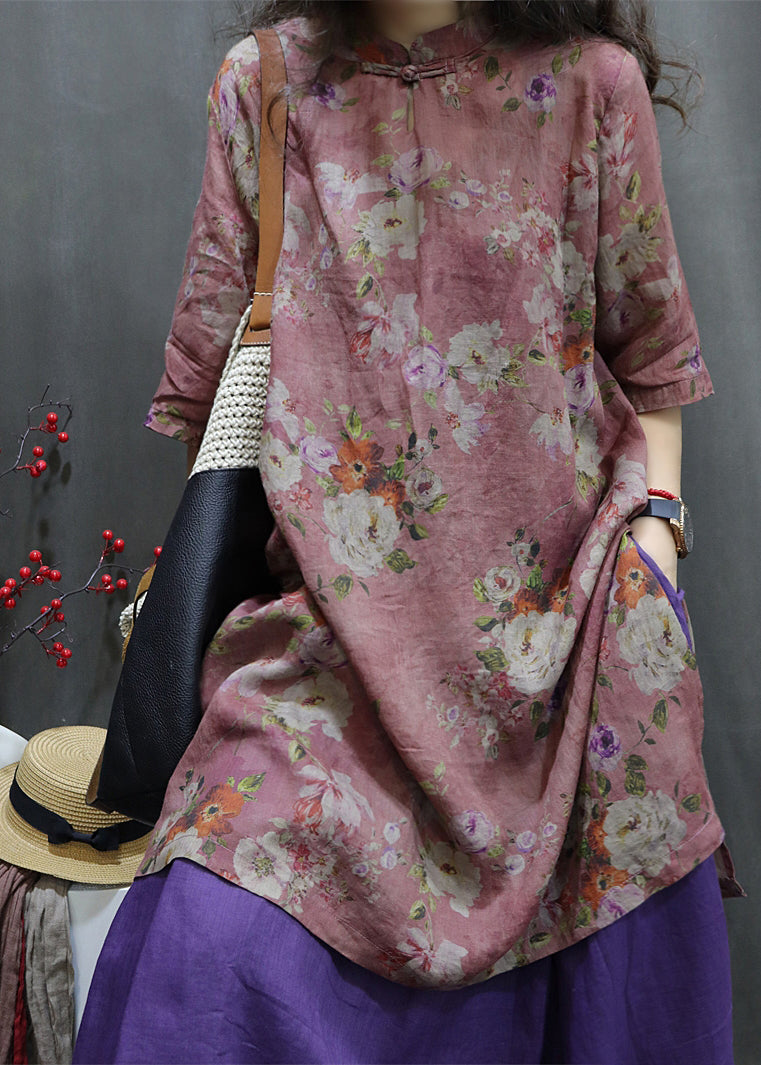 Purple Side Open Button Maxi Linen Shirt Summer VV085