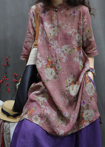 Purple Side Open Button Maxi Linen Shirt Summer VV085