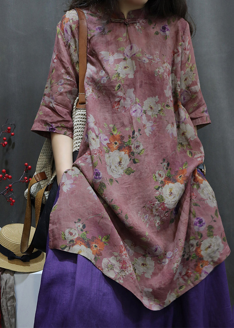 Purple Side Open Button Maxi Linen Shirt Summer VV085