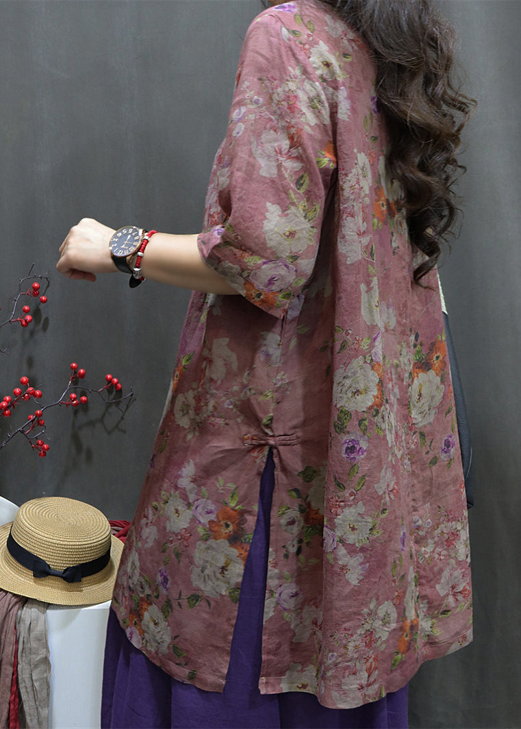 Purple Side Open Button Maxi Linen Shirt Summer VV085