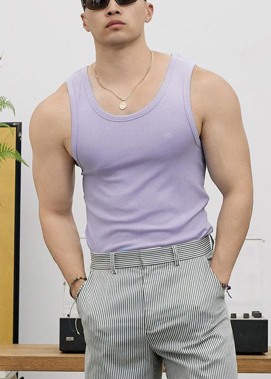 Neck O Men Cotton Slim Purple Tank Fit Solid Sleeveless