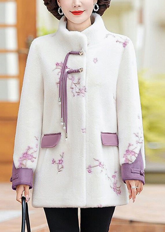 Purple Stand Collar Button Mink Velvet Coats Spring TA011
