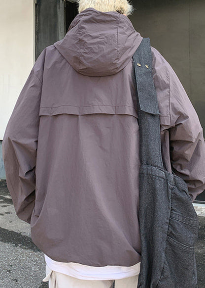 Oversized Zippered 50+ UPF Hooded Coat Purple Men