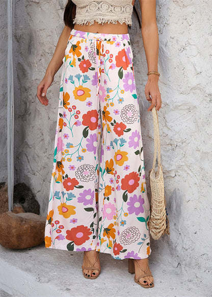 Rainbow Waist Print Vacation Tie Dresses Trousers