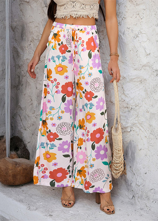 Rainbow Waist Print Vacation Tie Dresses Trousers