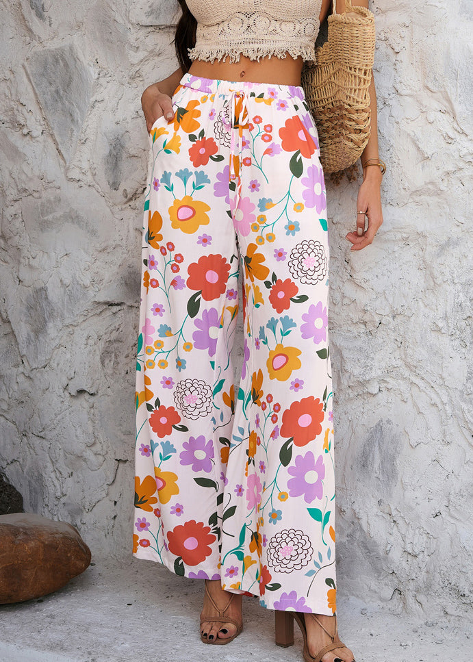 Rainbow Waist Print Vacation Tie Dresses Trousers