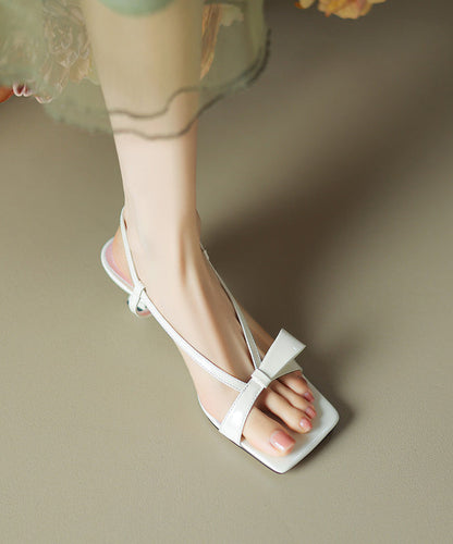 Bow Toe Peep Splicing Leather French Sandals Cowhide Red