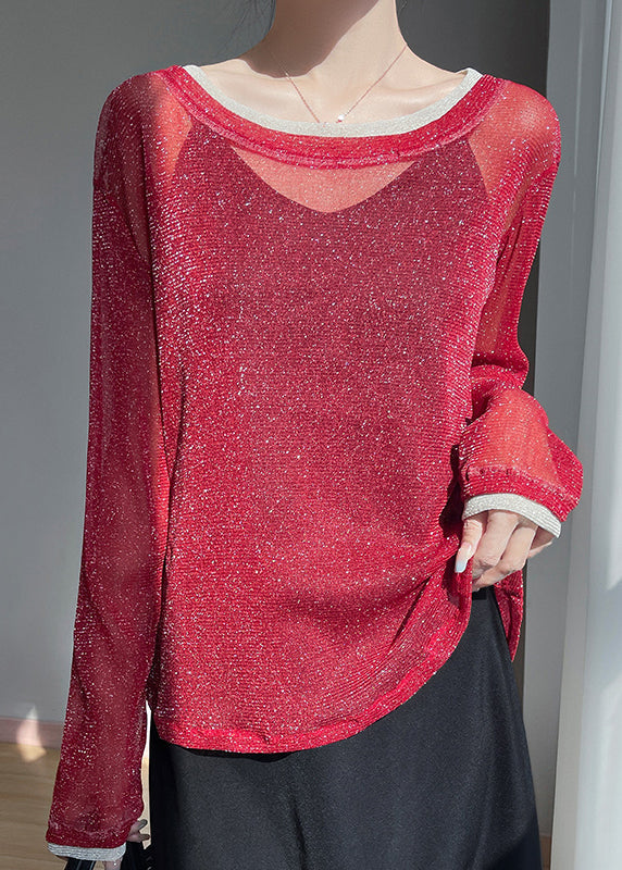 Two Pieces Summer Shirt T Red Neck O Tulle Patchwork False