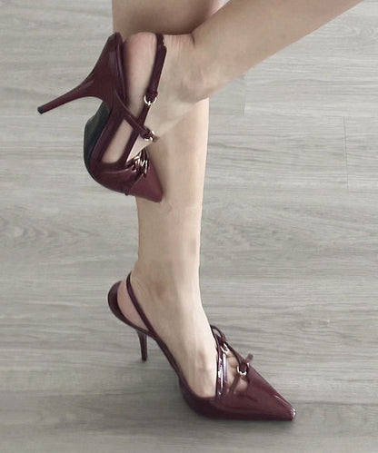 Leather High Faux Heels Sandals Pointed Splicing Red Toe