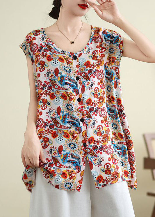 Open Side Red Patchwork Sleeveless Vest