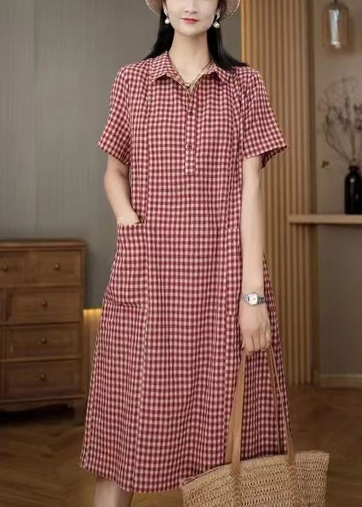 Shirt Peter Dresses Pan Plaid Linen Collar Red Summer