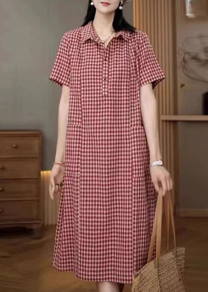 Shirt Peter Dresses Pan Plaid Linen Collar Red Summer