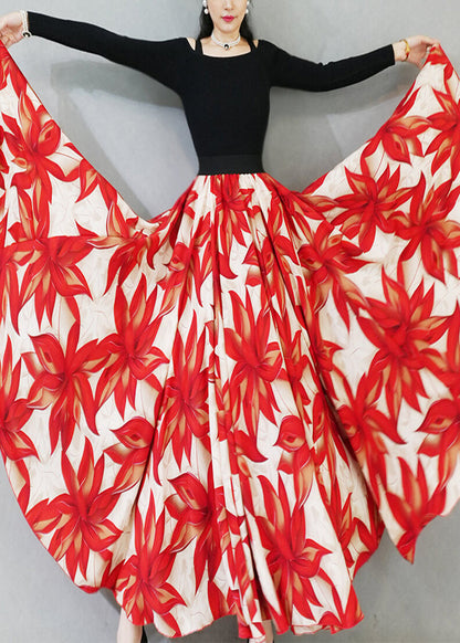 Red Print Chiffon Skirt Exra Large Hem Spring YU024