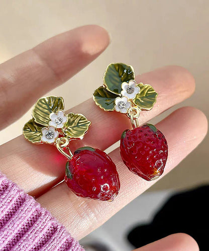 Strawberry Resin Sweet Earrings Red Fashionable Zircon