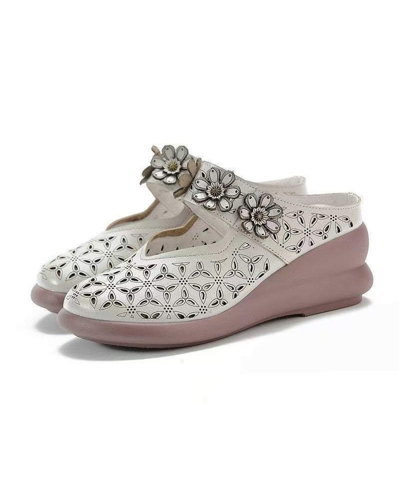 Sandals Splicing Cowhide Red New Out Hollow Slide Wedge Leather