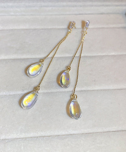 Water Regular Earrings Gold Copper Resin Tassel Drop Zircon