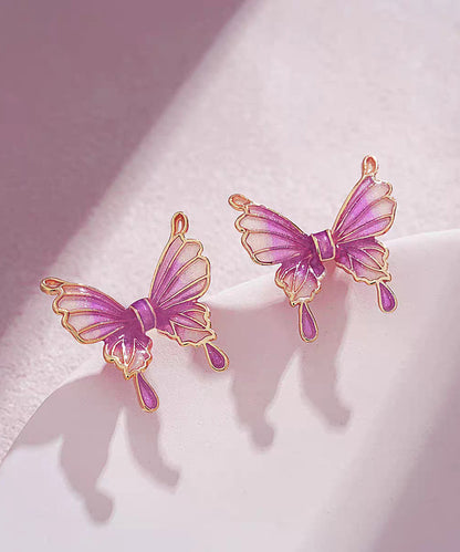 Regular Orange Copper Resin Butterfly Stud Earrings GH1067