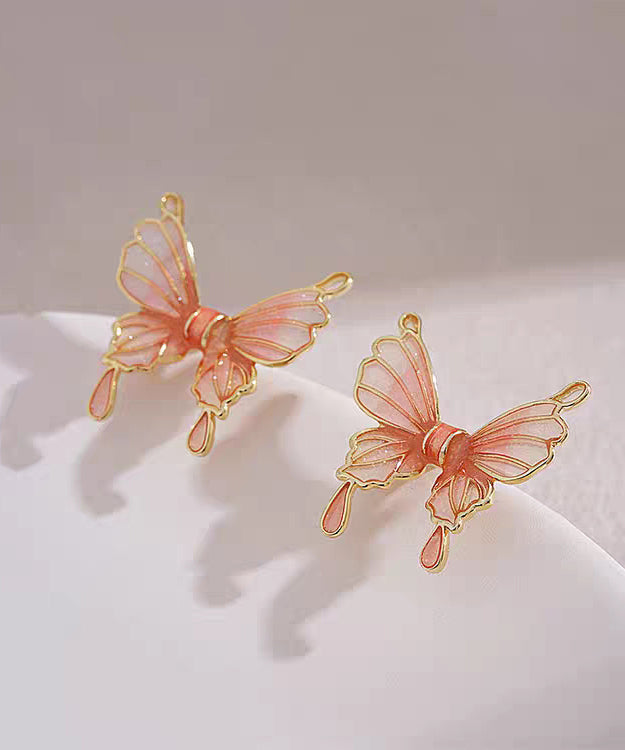 Regular Orange Copper Resin Butterfly Stud Earrings GH1067