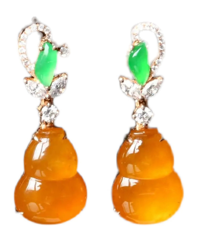 Regular Orange Sterling Silver Overgild Zircon Jade Gourd Drop Earrings AC1038