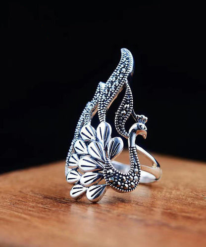 Out 925 Rings Silver Retro Hollow Peacock
